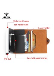 Genuine Leather Men Wallet Small Wallet With Rfid Lock Aluminum Card Holder Slim Male Wallet