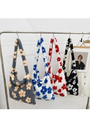 Stylish design plush flower pattern women tote bag casual handbags large capacity ladies designer shoulder bag simple female bag