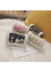 Korean Style Women Woolen Cross Body Handbags Cute Girls Princess Purses And Handbags Baby Pearl Clutch Purse