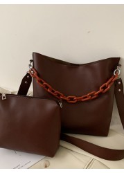 موضة العلامة التجارية تصميم المرأة حقيبة كتف سعة كبيرة سلسلة دلو حقائب عالية الجودة بولي Leather جلد المرأة حقيبة مركبة