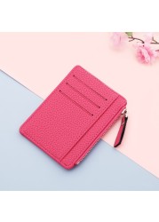 Women Ultra Thin Card Holder PU Leather Unisex Zipper Business Card Case Men Credit Cards Small Wallet Credit Card Organizer