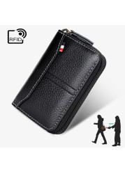 Men Business Card Holder Women Credit Card Holder Genuine Leather Bank Card Case Casual Zipper Wallet Rfid Coin Purse