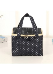 Hot Lunch Bag Insulated Cold Dot Print Picnic Tote Bag Thermal Portable Lunch Box Meal Bento Pouch Lunch Container Food Storage Bag