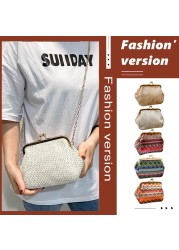 Women Top-Straw Handbags Beach Shoulder Bags Trendy Simple Solid Color Handbags Ladies Bags