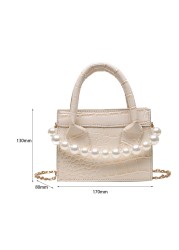 Retro Women's Crocodile Pattern Shoulder Bag Casual Fashion Pearl PU Messenger Bags Purse Rectangular Chain Handbag Crossbody