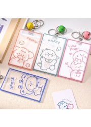 X7YA 1pc Transparent Acrylic Business Card Holder For Staff Staff With Keyring Bell Cartoon Pattern Pass Card Cover Bus Cards