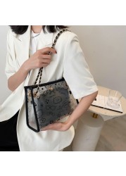 MBTI 2022 New Transparent Female Hand Cartoon Print Women Casual Large Shoulder Bag Shopping Fashion Chain Handle Bolso Mujer