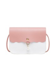 Fashion Simply PU Leather Crossbody Bag For Women Solid Color Shoulder Messenger Bag Lady Pendant Pearl Travel Small Handbag