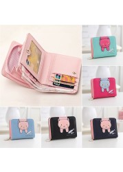 Card Portable Hasp Coin Zipper Closure Gift Cute Cat Money Folding Short PU Leather Cartoon Women Wallet