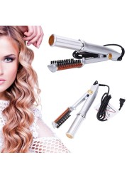 2 in 1 Hair Curler Hair Straightener Styling Tools LCD Ceramic Rotating Hair Waver Magic Curling Wand Iron. a brush