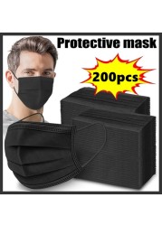 Disposable black face mask protection mouth cover 3 layer non-woven nose breathable mascarillas negras adult face cover masque noir