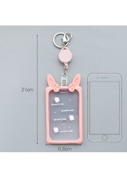 Cute Ear Card Holder Retractable Piggy Milk Bottle Student Card Holder Bus Pass Cover Keychain Card Badge Storage Bag