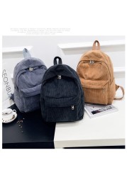 Personalized corduroy black navy khaki gary student backpack embroidered custom large capacity school bag for students and adults