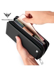 Williapolo Men's Clutch Bag Business Wallet Card Holder Coin Purse 100% Cowhide Leather Wallet for Men Passport Cover