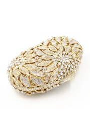 Gold Metal Leaves White Crystals Evening Bags Luxury Women Wedding Party Purse Ball Bag Rhinestone Mini Minaudio Ere