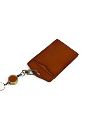 New Fashion ID Badge Holder First Layer Leather High Quality Handmade 100% Genuine Leather Stretch Work ID Hanging Neck Badge Tag