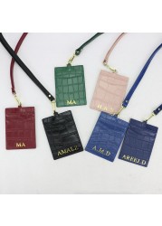 ID card holder for men and women, new, crocodile embossed leather, decorated lettering