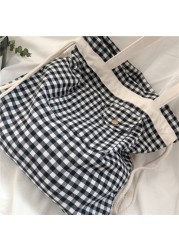 Shopping Bags For Women Plaid Casual Drawstring Adjustable Ins Cute Students Shopper Bag Korean Style