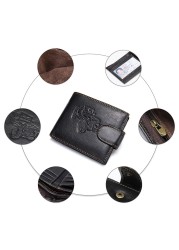 New Men's Genuine Leather Wallet Purse Holder Vintage Business Short 2 Fold Embossing Purse Male Zipper Coin Hasp Purse Money Bag