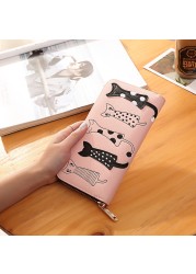 Women Cat Cartoon Luxury Wallet High Quality Creative Female Card Holder Casual Zip Ladies Clutch PU Leather Coin Purse 179Q