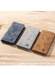 New Fashionable Men's Leather ID Credit Multiple Card Holder Clutch Coin Long Retro Wallet Slim Vintage Frosted Wallet Pockets