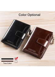 Men's Genuine Leather RFID Blocking Trifold Wallet Short Vintage Multifunctional Credit Card Holder Coin Zipper Pocket Money Bags