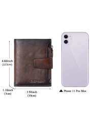 Men's Genuine Leather Wallet Vintage Short Multifunctional Business Card Holder RFID Blocking Zipper Coin Pocket Money Clip