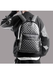 Fashion Classic Plaid Korean Version Large Capacity Backpacks PU Leather Waterproof Travel Bag Urban Business Men's Schoolbag