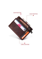 GENODERN New Mini Card Holder With Zipper Coin Pocket Mini Wallet Men Small Wallet Male Functional Card Wallet