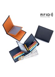 Rfid-محفظة من الجلد الطبيعي وألياف الكربون للرجال ، محفظة رجالية من الجلد الطبيعي مع حامل بطاقات ، محفظة صغيرة ، محفظة سوداء