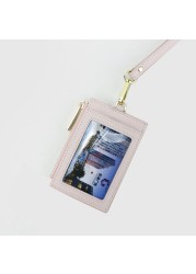 Cowhide Initial Lettering Card Holder Cowhide Card Holder with Name Place and Long Lanyard for Carrying Men and Women Cards Pull Out Easily