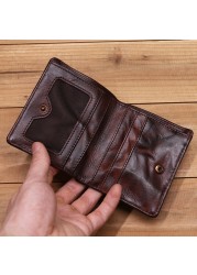 Genuine Leather Men Wallet Male Women Vintage Retro Wrinkle Short Small Slim Bifold Pocket Wallet With Card Holder High Quality