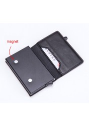 DIENQI Anti Rfid ID Card Holder Case Men Leather Metal Wallet Male Coin Purse Women Mini Carbon Credit Card Holder With Zipper