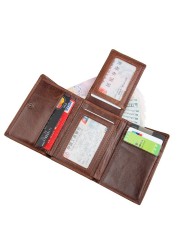 GENODERN Short Tri-fold Men's Wallet with Multi Card Holder Fashion Men's Wallet RFID Blocking Wallet Anti-scanning Leather Wallet