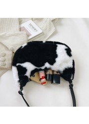 Women Soft Plush Shoulder Bags Cow Print Hobo Bags Female 2021 New Autumn Winter Small Handbag Travel Warm Fluffy Tote Bags