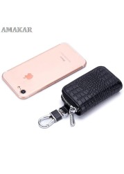 Fashion Genuine Leather Car Key Bag Unisex Crocodile Print Zipper Top Quality Cow Split Key Organizer Purse