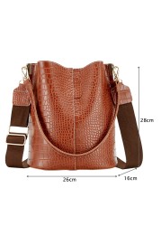 Large Capacity Women Crossbody Bags Leather Bucket Bag Crocodile Pattern Shoulder Bag