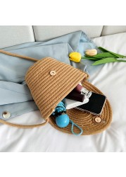 Fashion pearl ladies straw bag 2022 summer new hand-woven straw shoulder bag bohemian beach messenger flap small bucket bag