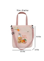 2021 women canvas shopper bag with print shopper tote bag girls summer bags female cartoon orange shoulder bag school bag