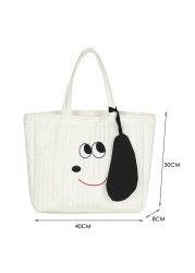 Women's Space Cotton Quilted Shoulder Bag Cartoon Dog Print Handbag Winter Warm Quilted Handbag Female Large Capacity Tote Bags