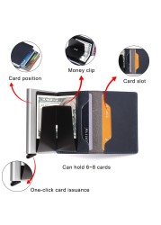 DIENQI Genuine Leather Skin RFID Credit Card Holder Metal Men Wallets 2022 Badge Pilot Card Holder Mini Card Wallet