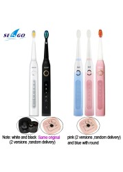 Seago Sonic Electric Toothbrush SG-507 Adult Timer Brush 5 Modes USB Charger Rechargeable Toothbrush Replacement Heads Set