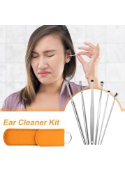 6pcs Ear Curette Earwax Removal Kit With Storage Bag Ear Cleaner Spoon Health Care Earpick Wax Cleaning Tool Set