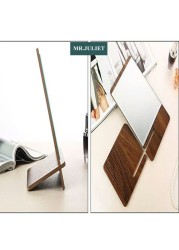 HD one-sided desktop makeup mirror wooden square simple dressing portable mirror