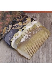 New luxury natural horn hair comb craft with mandarin duck carvings handle