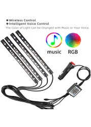 Car Interior Light RGB LED Decorative Light Strip With USB Wireless Remote Music Control Multimedia Car Foot Light