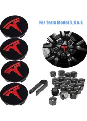 Decorative Wheel Center Hub Caps for Tesla Model 3/S/X Set of Tesla Logo Wheel Caps Center Hub Nut Lug Nut Cover for Tesla