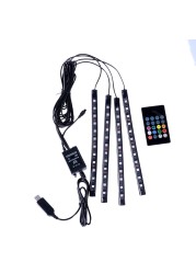 Multi Color Car Interior Atmosphere Neon Lights Strip Lamps 12 LED Wireless IR