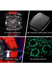 OLEVS Men's Watch Tonneau Wristwatch Quartz Hollow Out Watches Waterproof Stylish Design With Silicone Strap