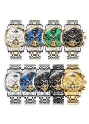 OLEVS-Men's Mechanical Watch, Classic, Water Resistant, Stainless Steel, Skeleton, Mechanical